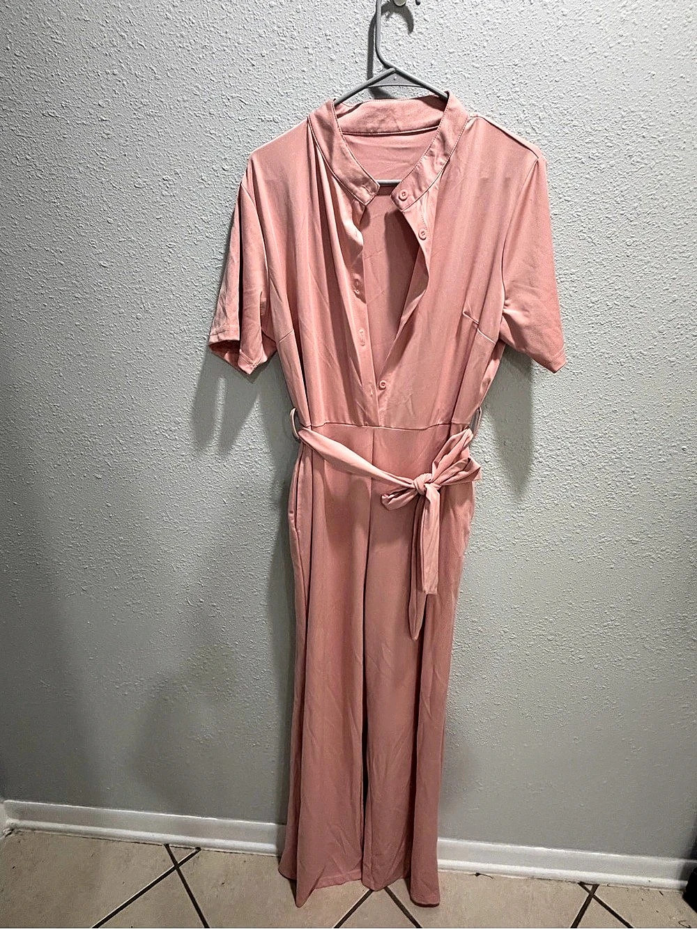 Amazon new   dusty Rose Pink Wide-Leg Belted Jumpsuit XXL.